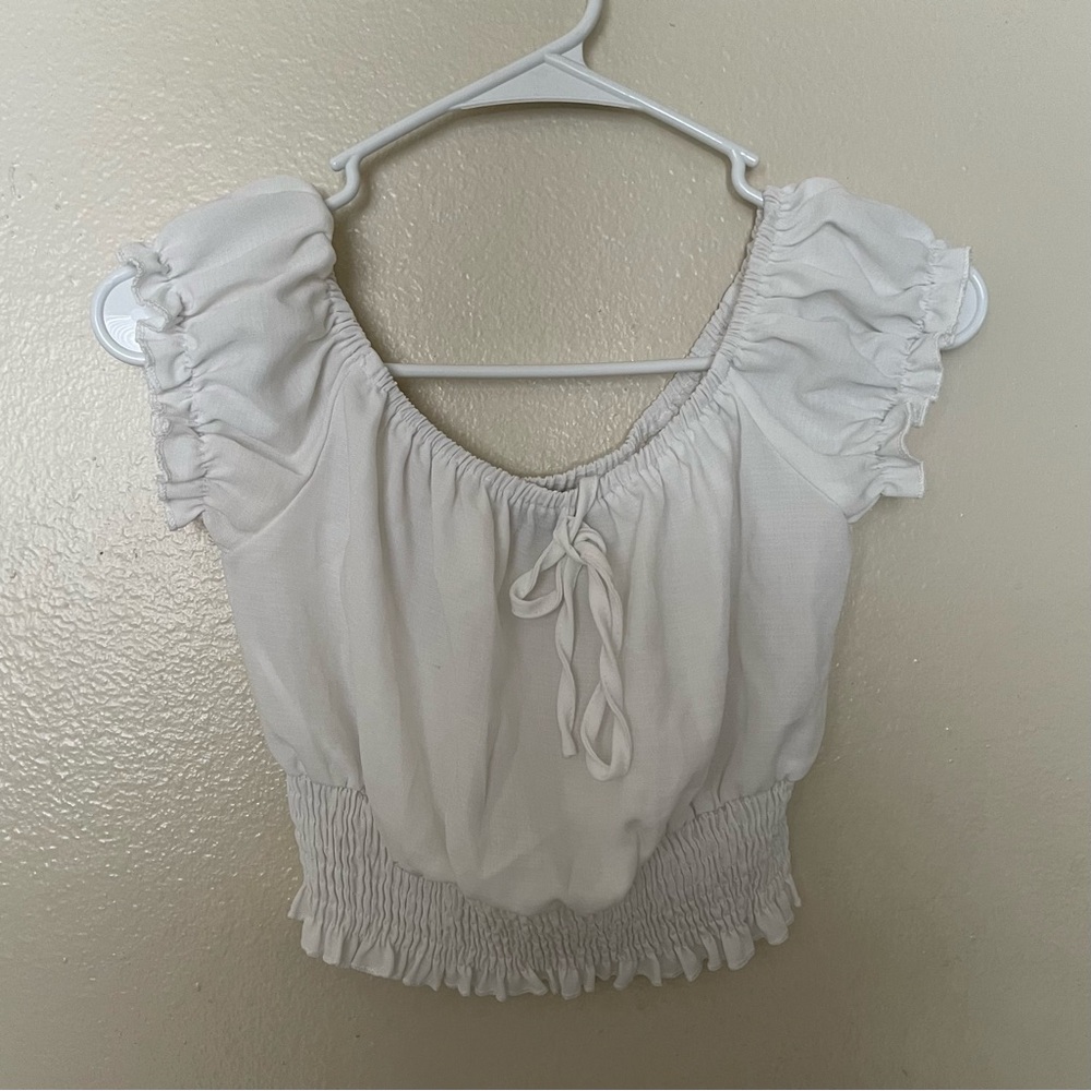 SHEIN white tie front off the shoulder crop top